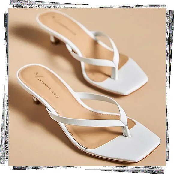 NWT: White Leather Thong Kitten Heels (37 EU) by Anthropologie - Picture 1 of 4